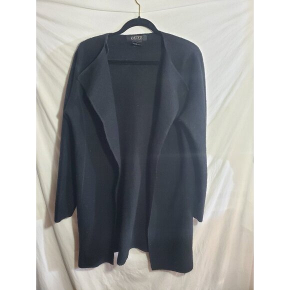 Kasper Women's Sweater 4 Black Open Front Jacket Coat Blazer Wool Work C1 - Picture 1 of 3